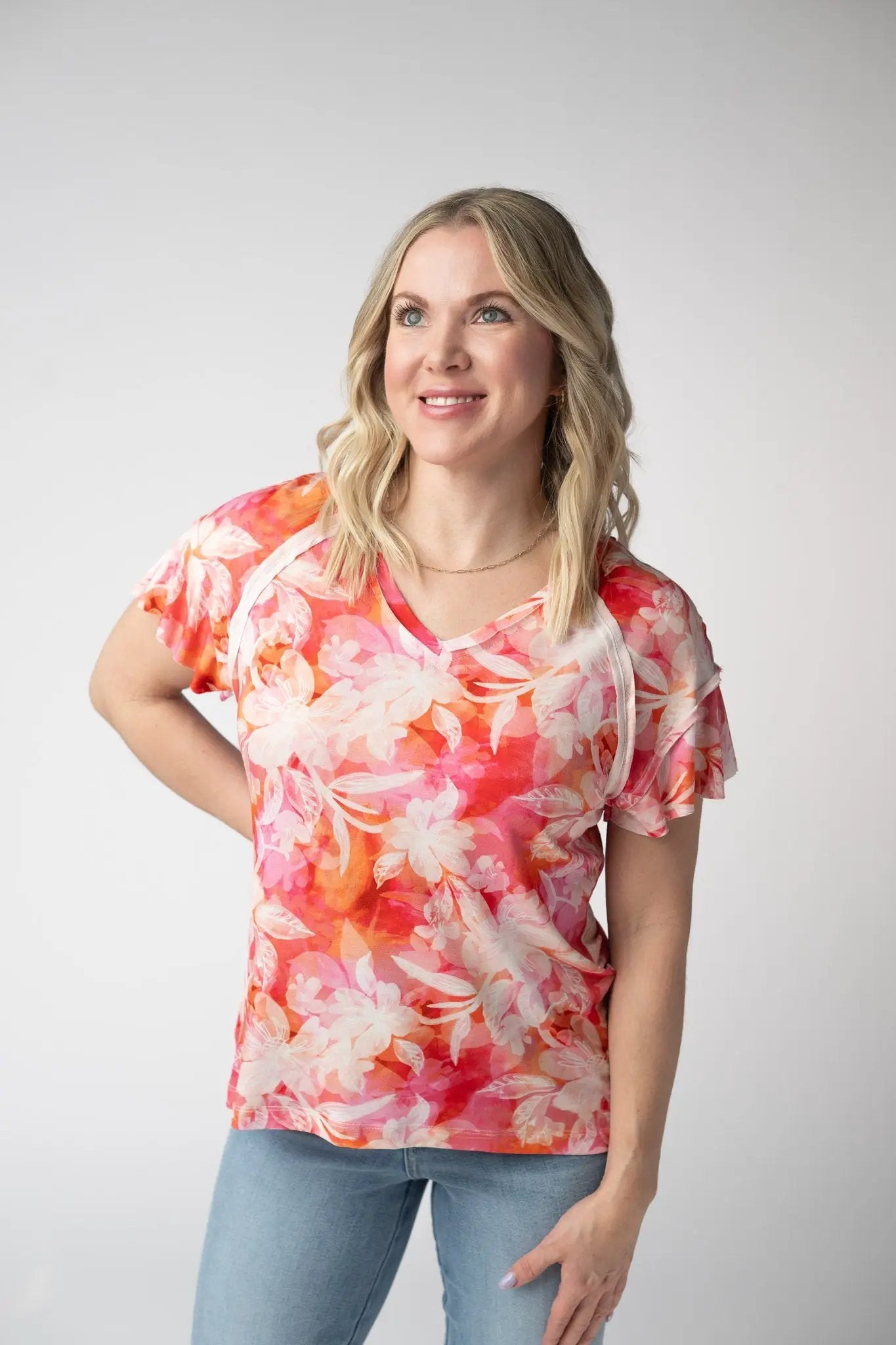 IN STOCK Raelynn V-Neck Top - Sunset Tropical Floral FINAL SALE by Michelle Mae