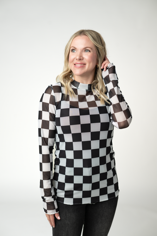 IN STOCK Blair Mesh Long Sleeve Top - Black and White Checkers by Michelle Mae
