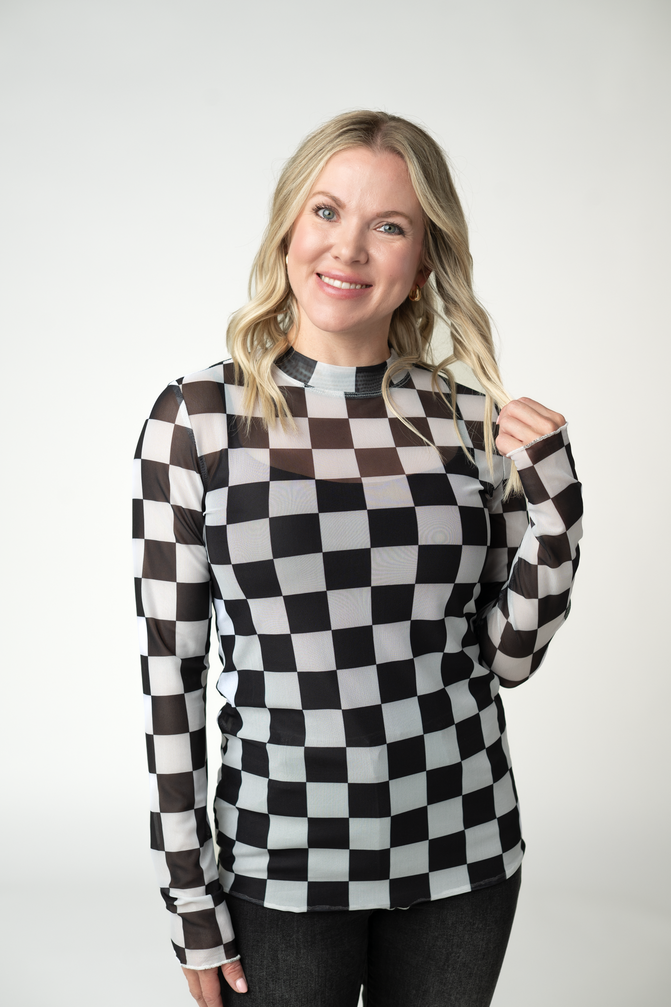 IN STOCK Blair Mesh Long Sleeve Top - Black and White Checkers by Michelle Mae