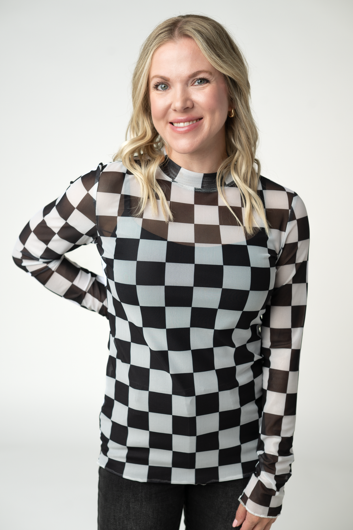 IN STOCK Blair Mesh Long Sleeve Top - Black and White Checkers by Michelle Mae
