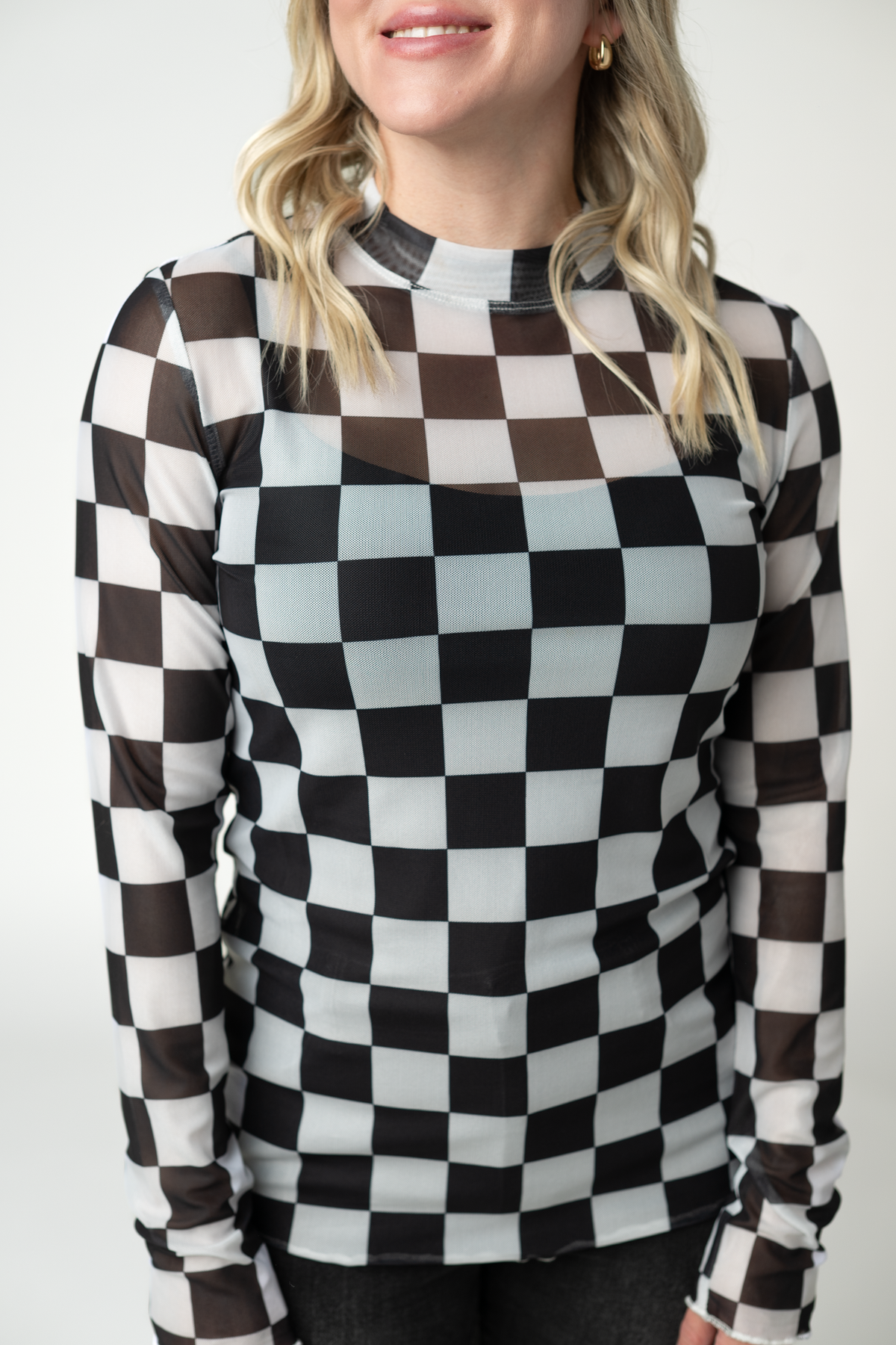 IN STOCK Blair Mesh Long Sleeve Top - Black and White Checkers by Michelle Mae