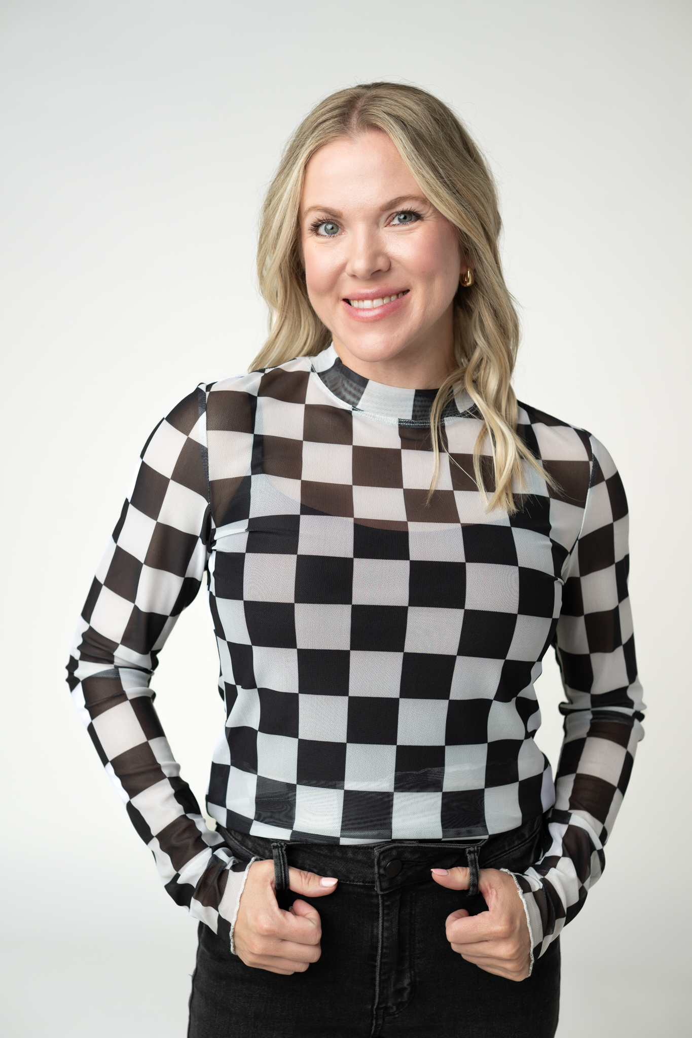 IN STOCK Blair Mesh Long Sleeve Top - Black and White Checkers by Michelle Mae
