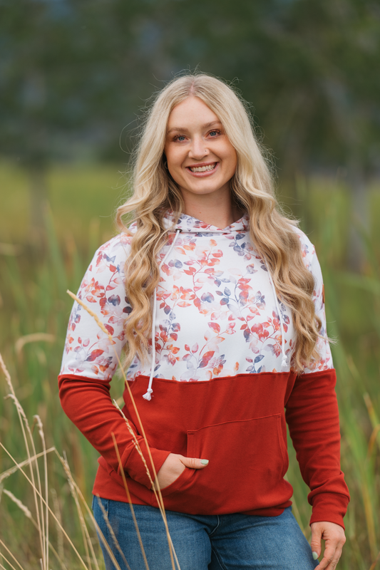 Hailey Pullover Hoodie Autumn Watercolor Print Triple Stretch Top by Michelle Mae