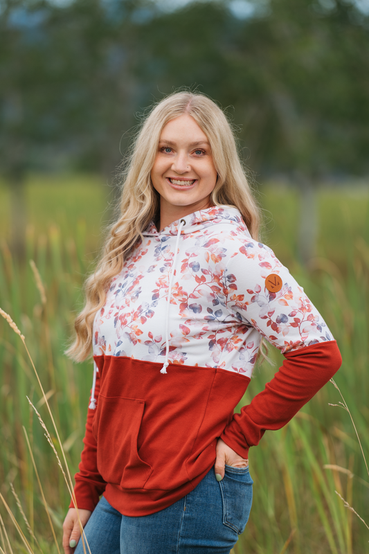 Hailey Pullover Hoodie Autumn Watercolor Print Triple Stretch Top by Michelle Mae