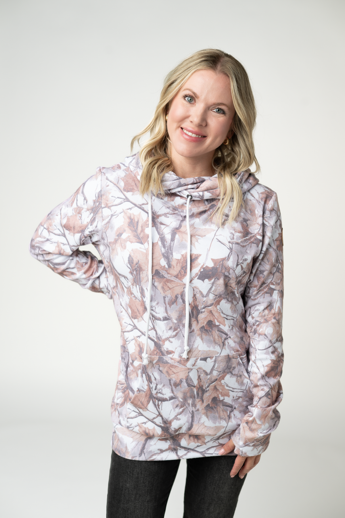 Ashley Hoodie Woodsy Camo Triple Stretch Kangaroo Pocket Thumbhole Sweatshirt