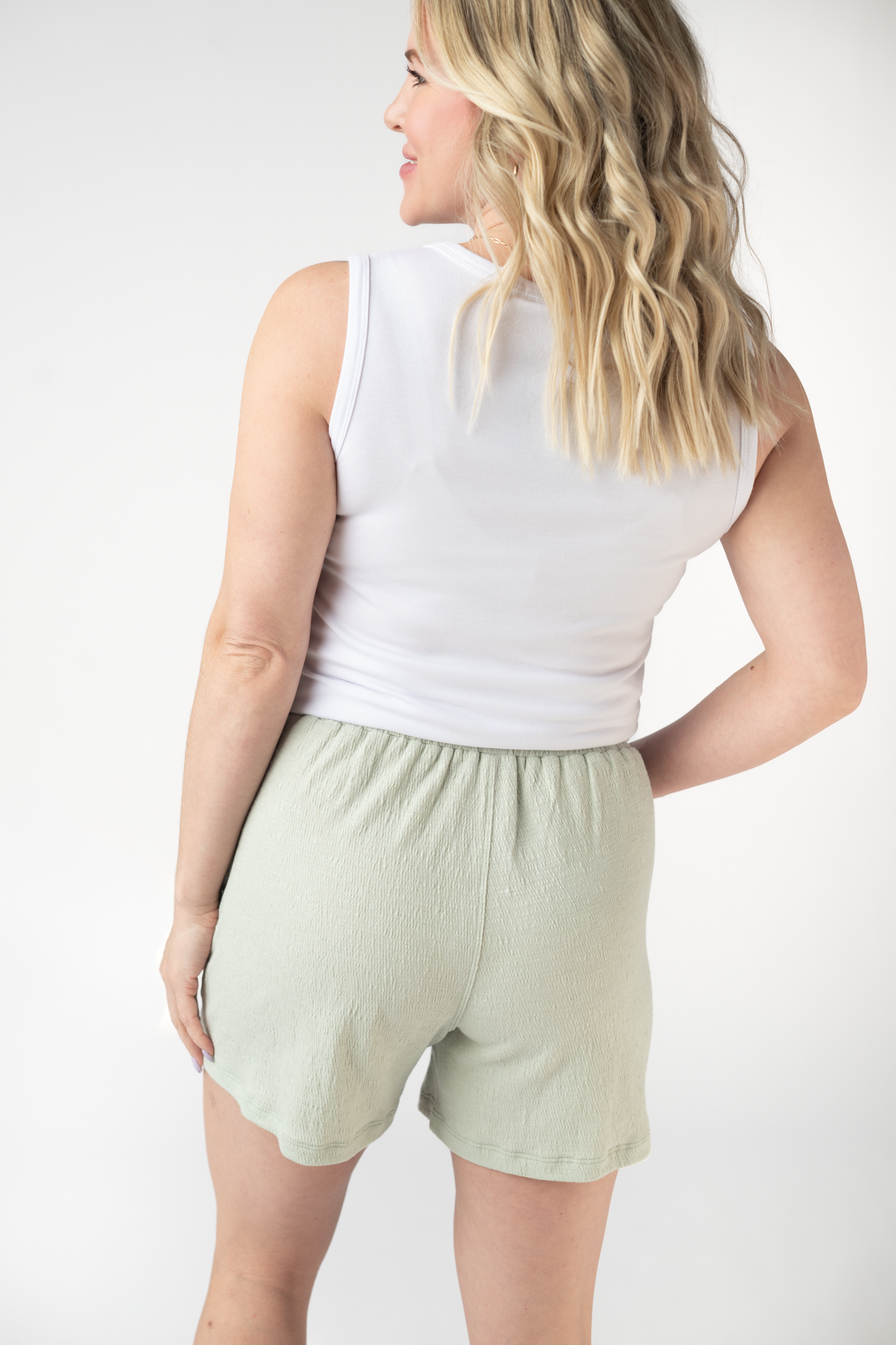 Candice Crinkle Shorts Light Green With Adjustable Drawstring by Michelle Mae