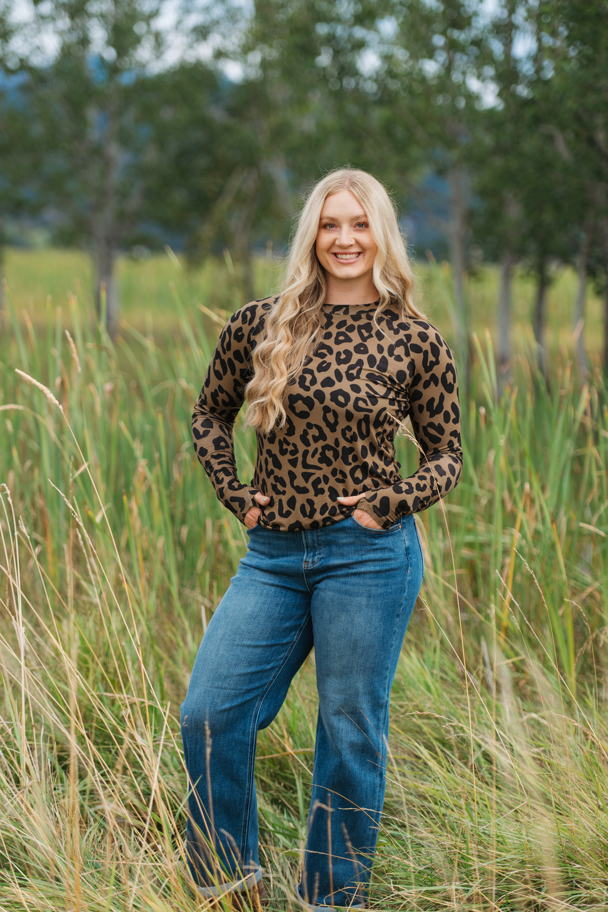 Women Olive Animal Print Long Sleeve Top Fitted High Neck Shirt by Michelle Mae