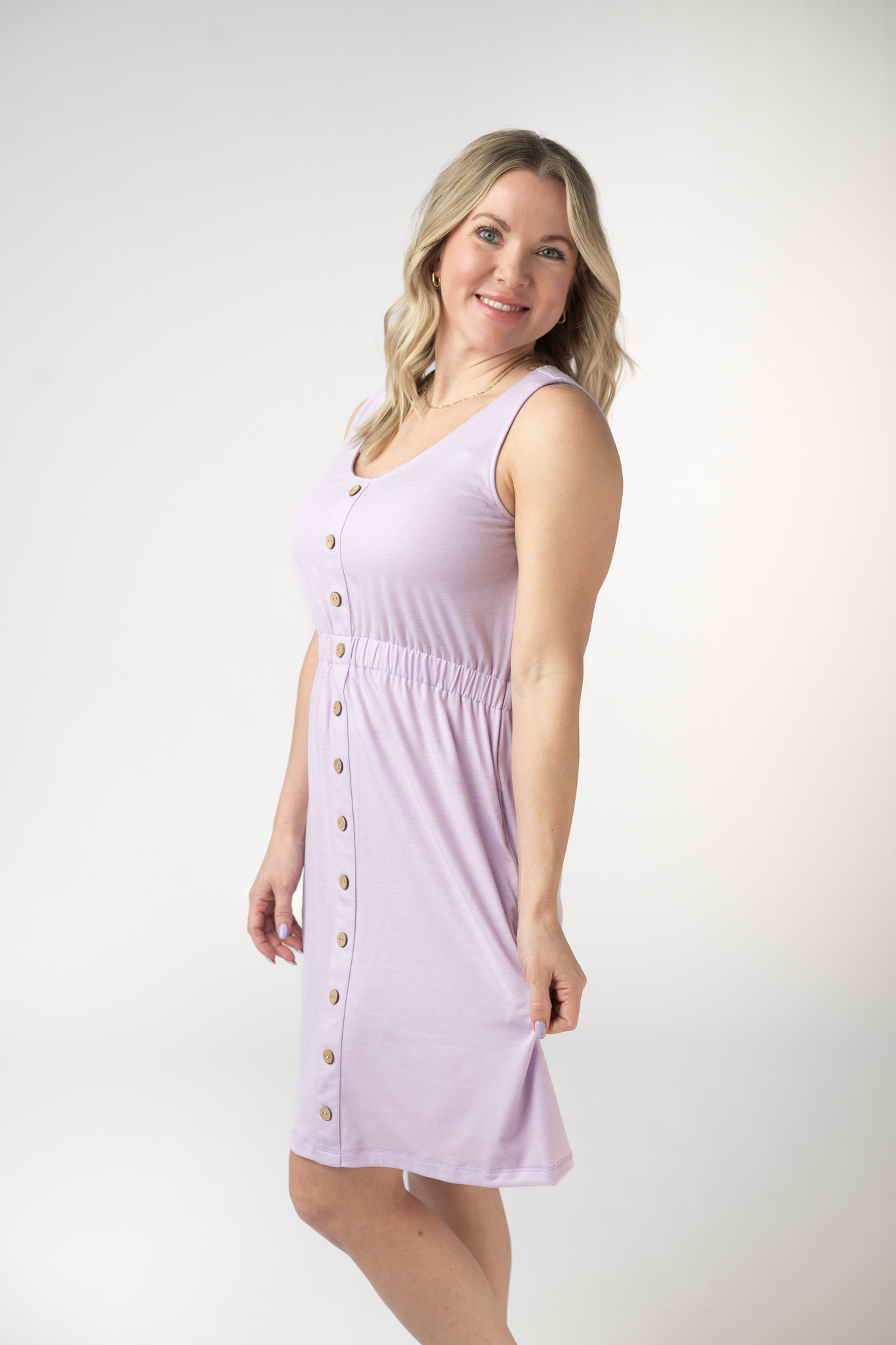 IN STOCK Beverly Button Dress - Lavender FINAL SALE by Michelle Mae