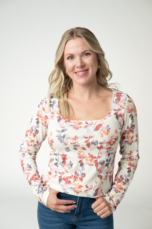 Soft Autumn Watercolor Alyssa Short Sleeve Top In Rayon Blend