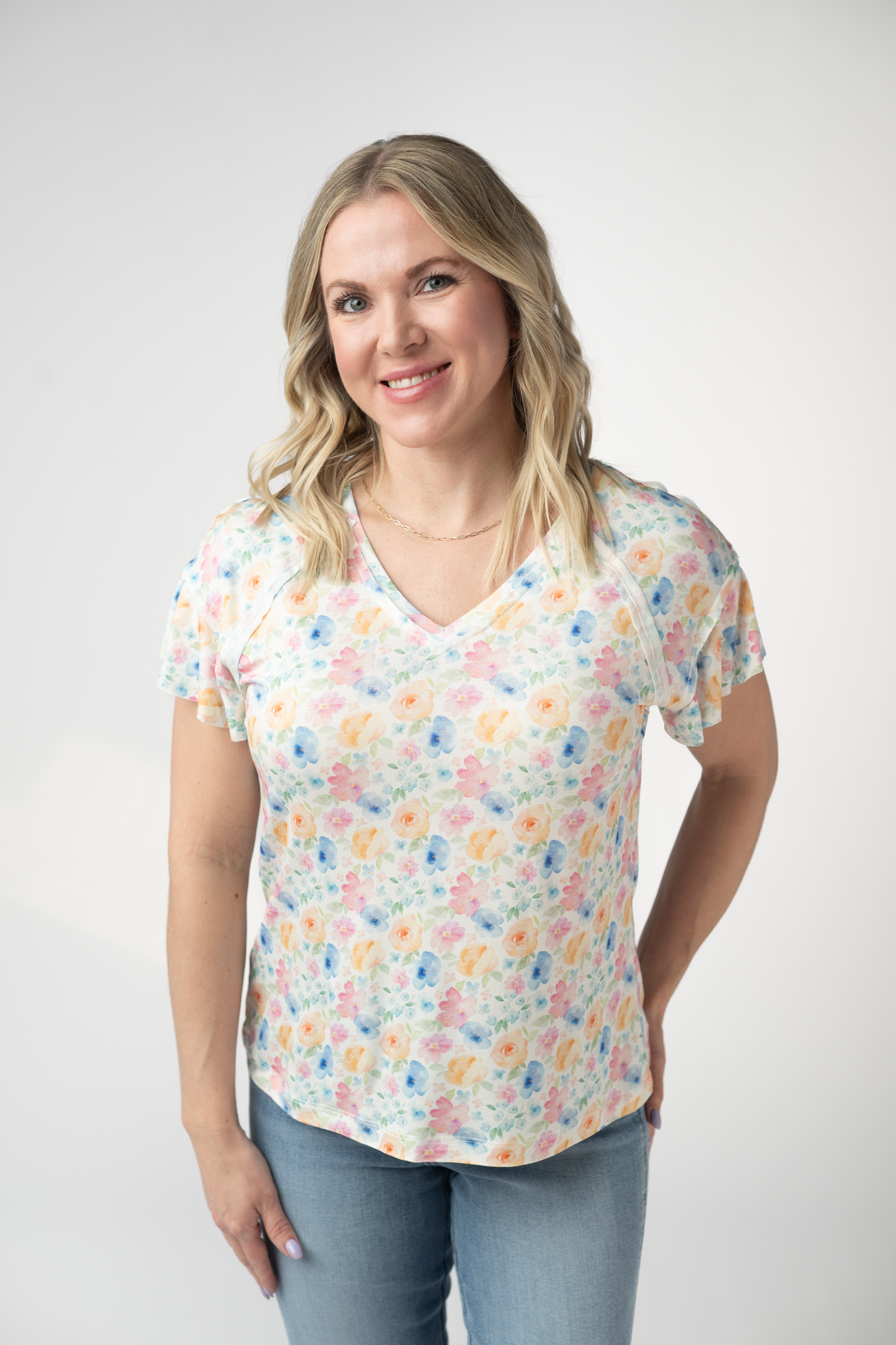 IN STOCK Raelynn V-Neck Top - Petal Gardens FINAL SALE by Michelle Mae