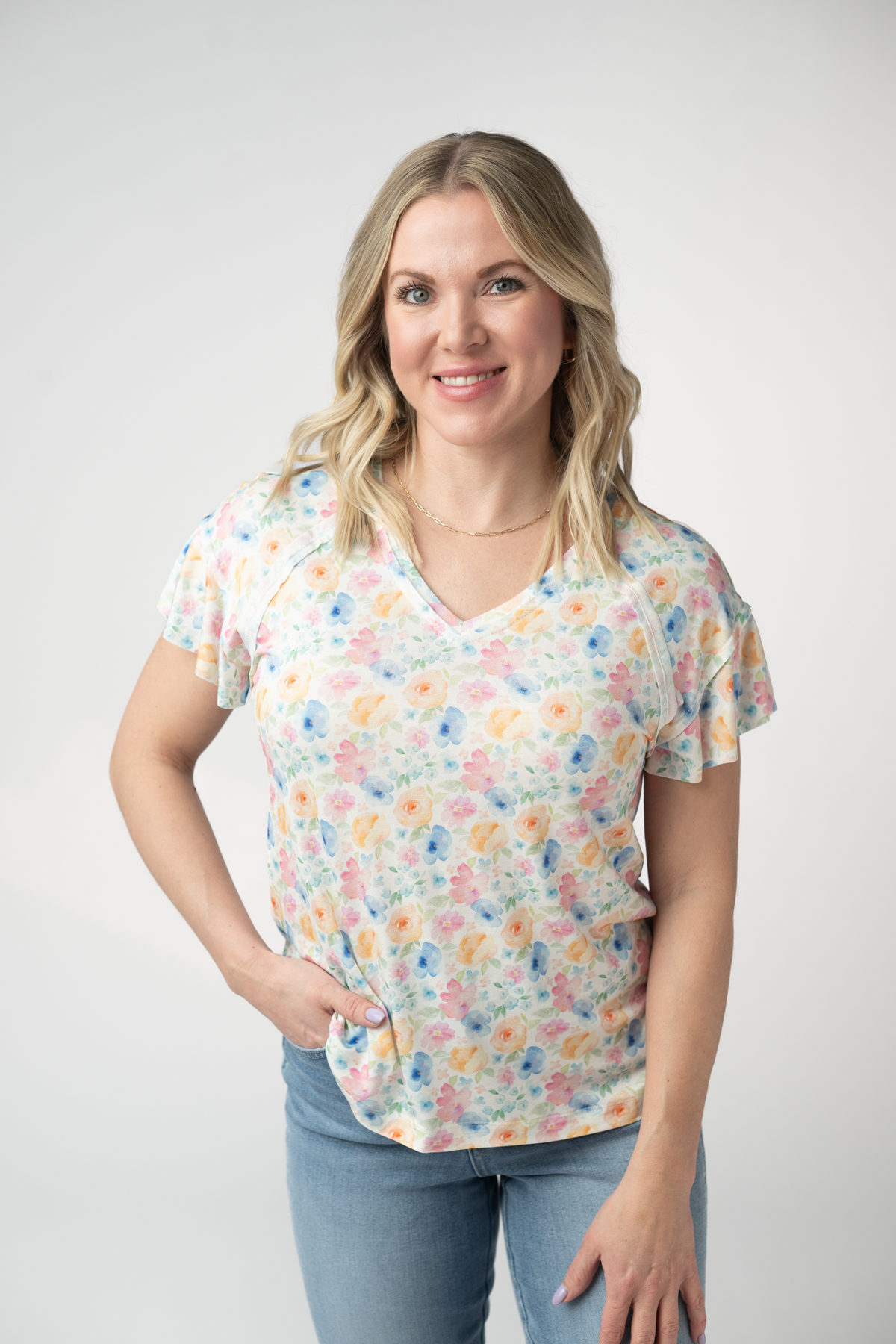 IN STOCK Raelynn V-Neck Top - Petal Gardens FINAL SALE by Michelle Mae
