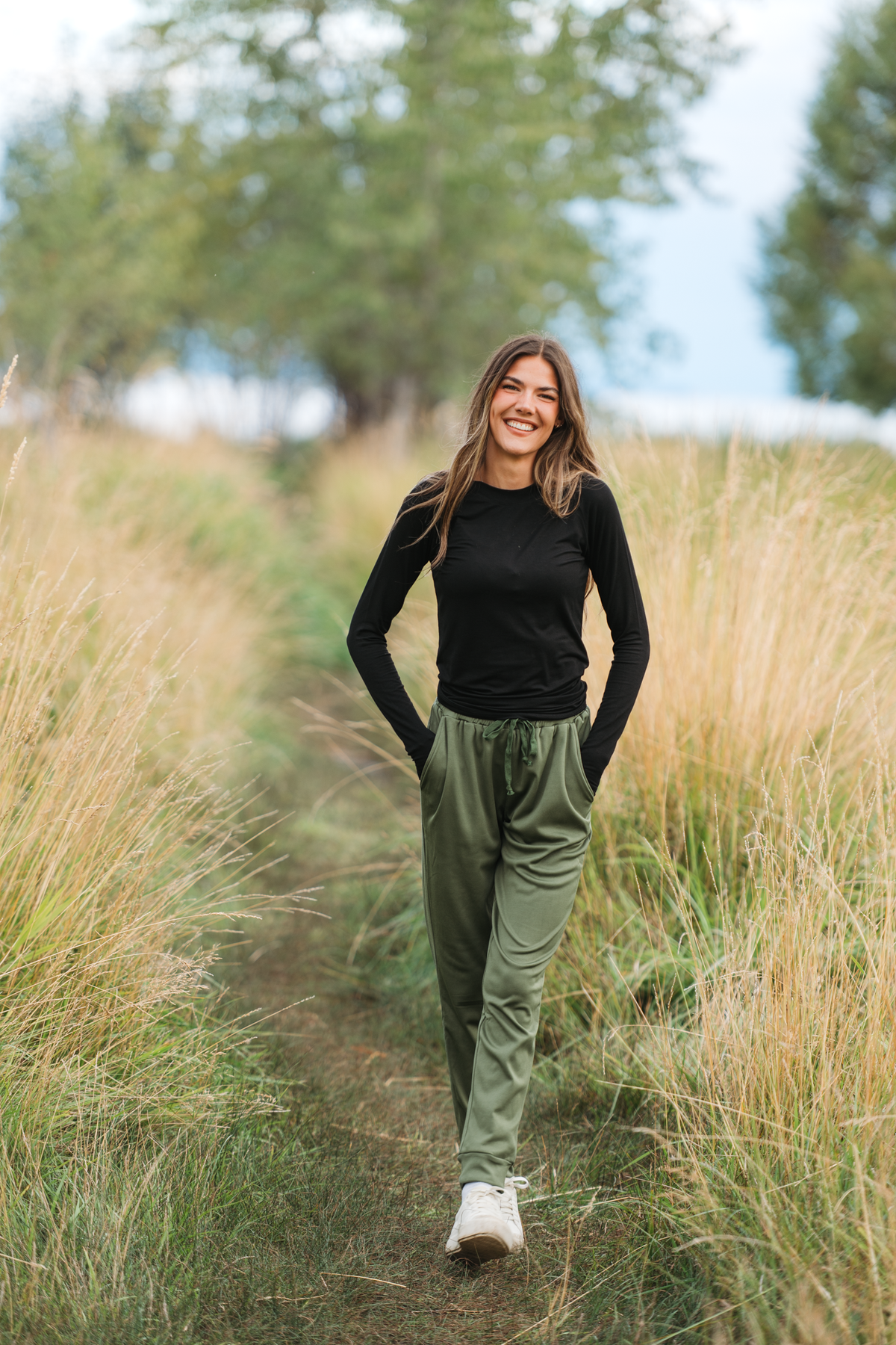 Cozy Cloud Fabric Joggers With Deep Pockets And Adjustable Tie Waist Olive by Michelle Mae