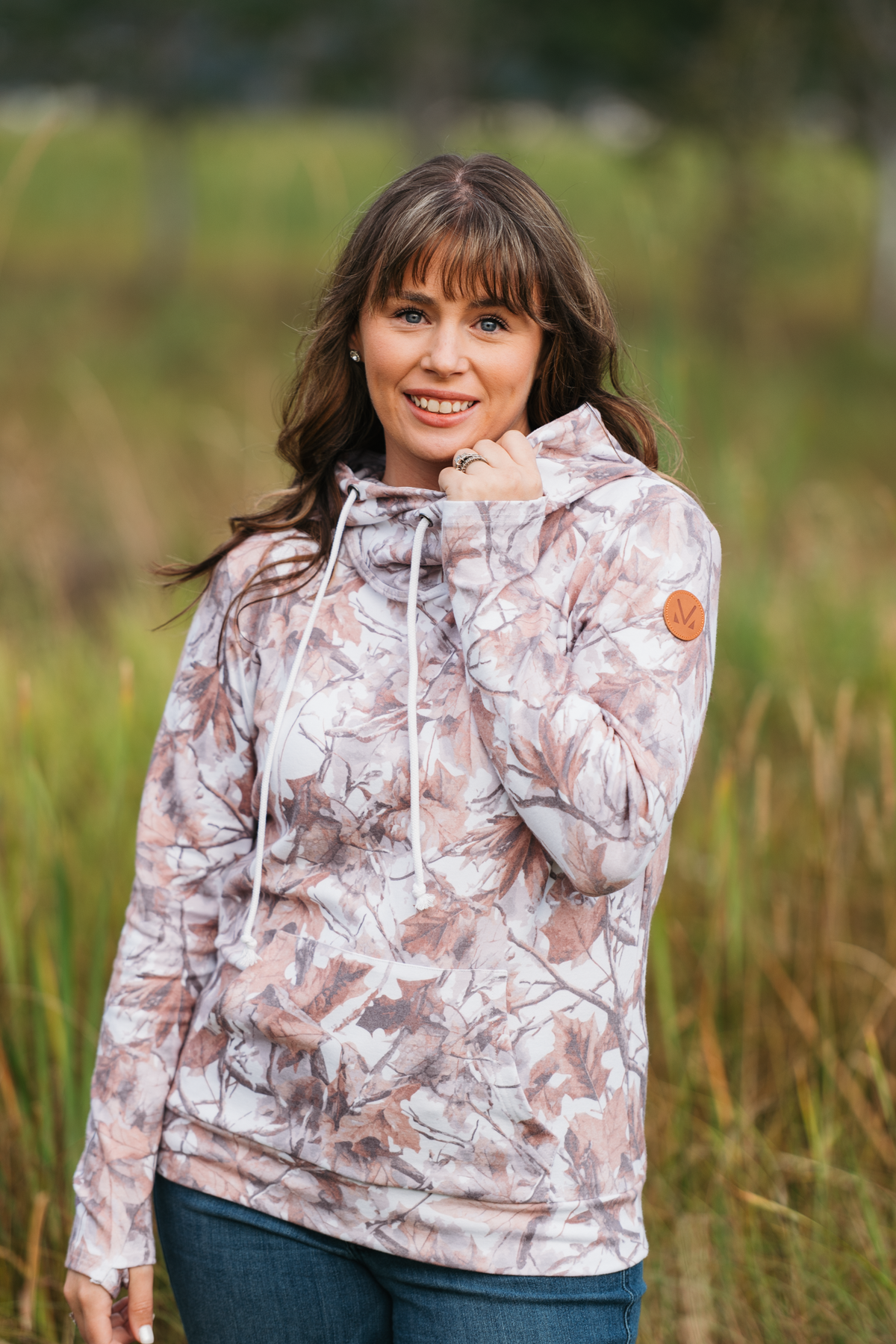Ashley Hoodie Woodsy Camo Triple Stretch Kangaroo Pocket Thumbhole Sweatshirt