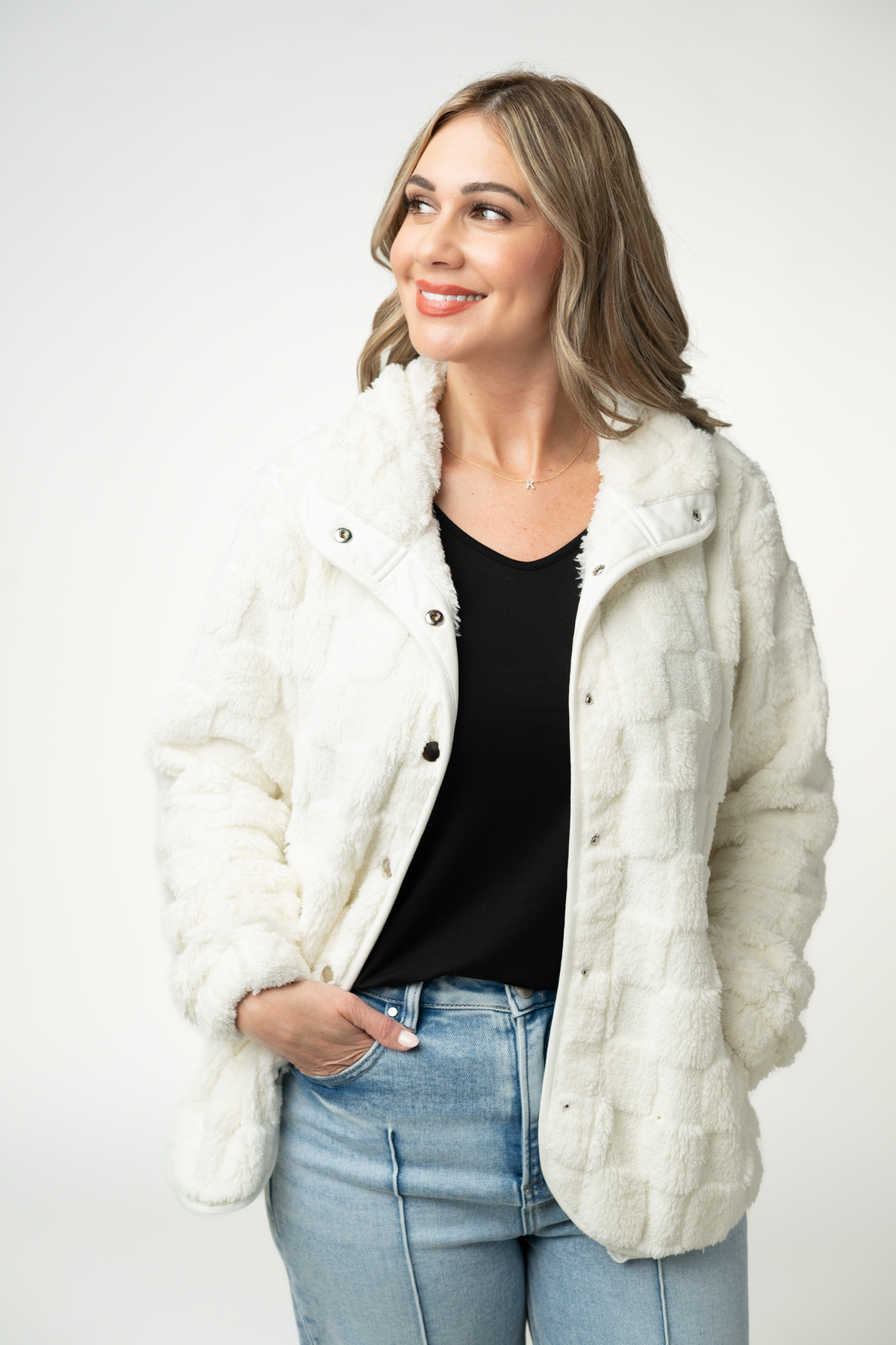 IN STOCK Checkered Snap Sherpa - Ivory by Michelle Mae