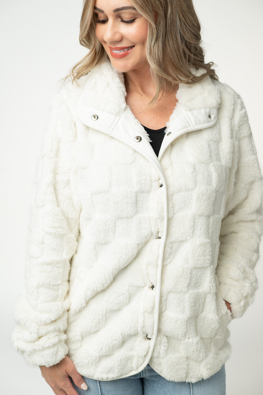 IN STOCK Checkered Snap Sherpa - Ivory by Michelle Mae