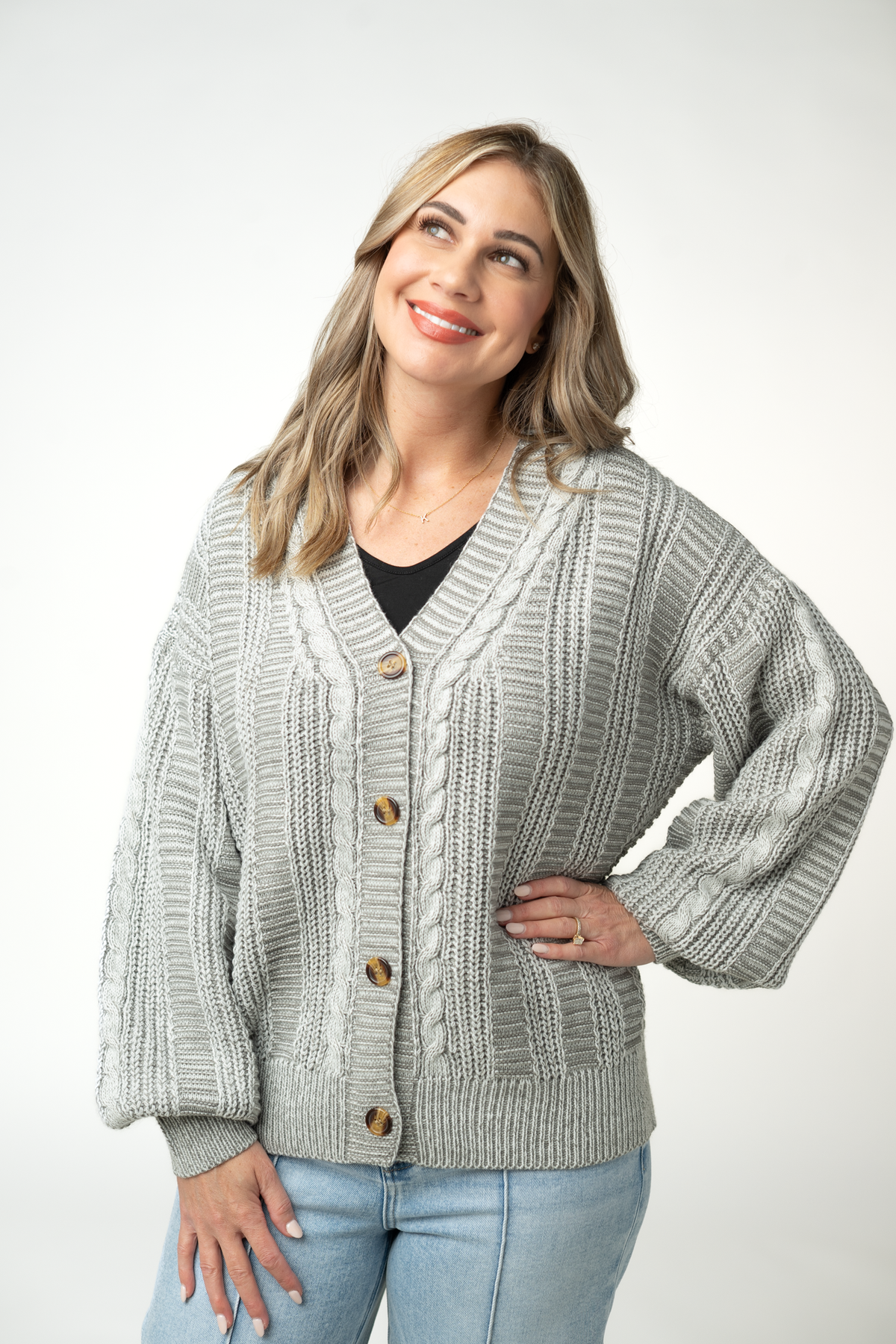 IN STOCK Cable Cardigan - Grey by Michelle Mae