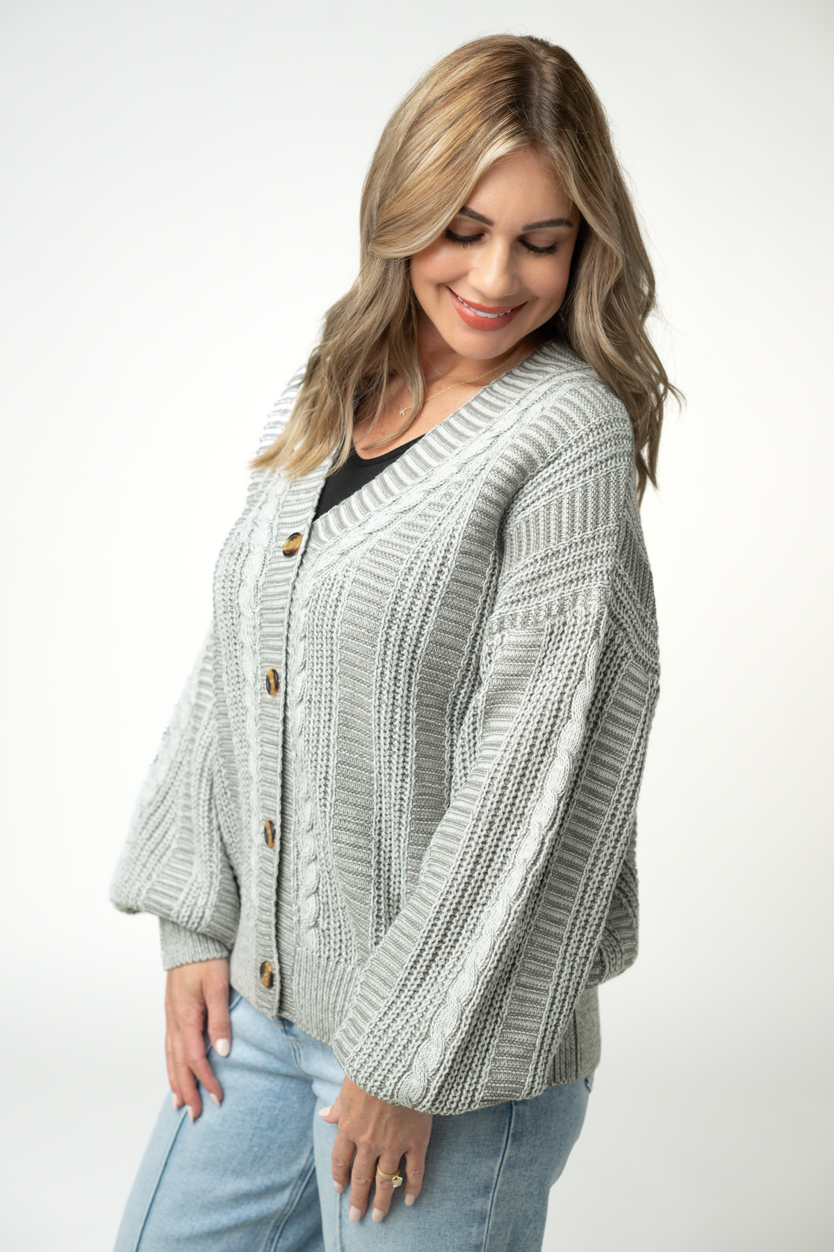 IN STOCK Cable Cardigan - Grey by Michelle Mae