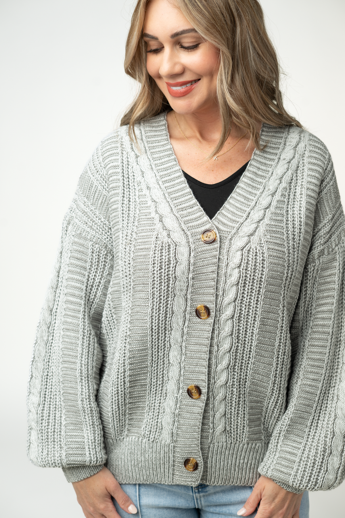 IN STOCK Cable Cardigan - Grey by Michelle Mae