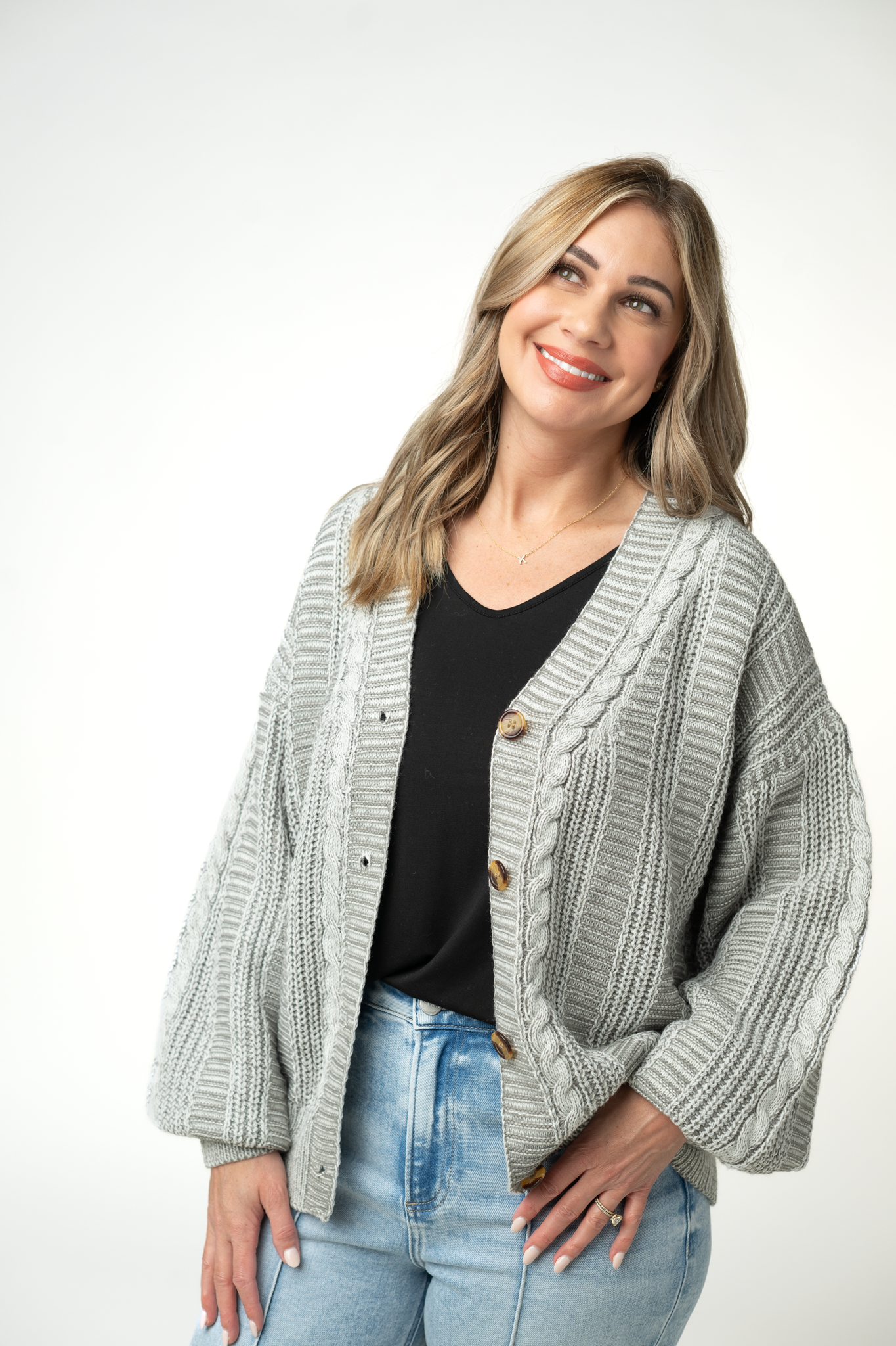 IN STOCK Cable Cardigan - Grey by Michelle Mae