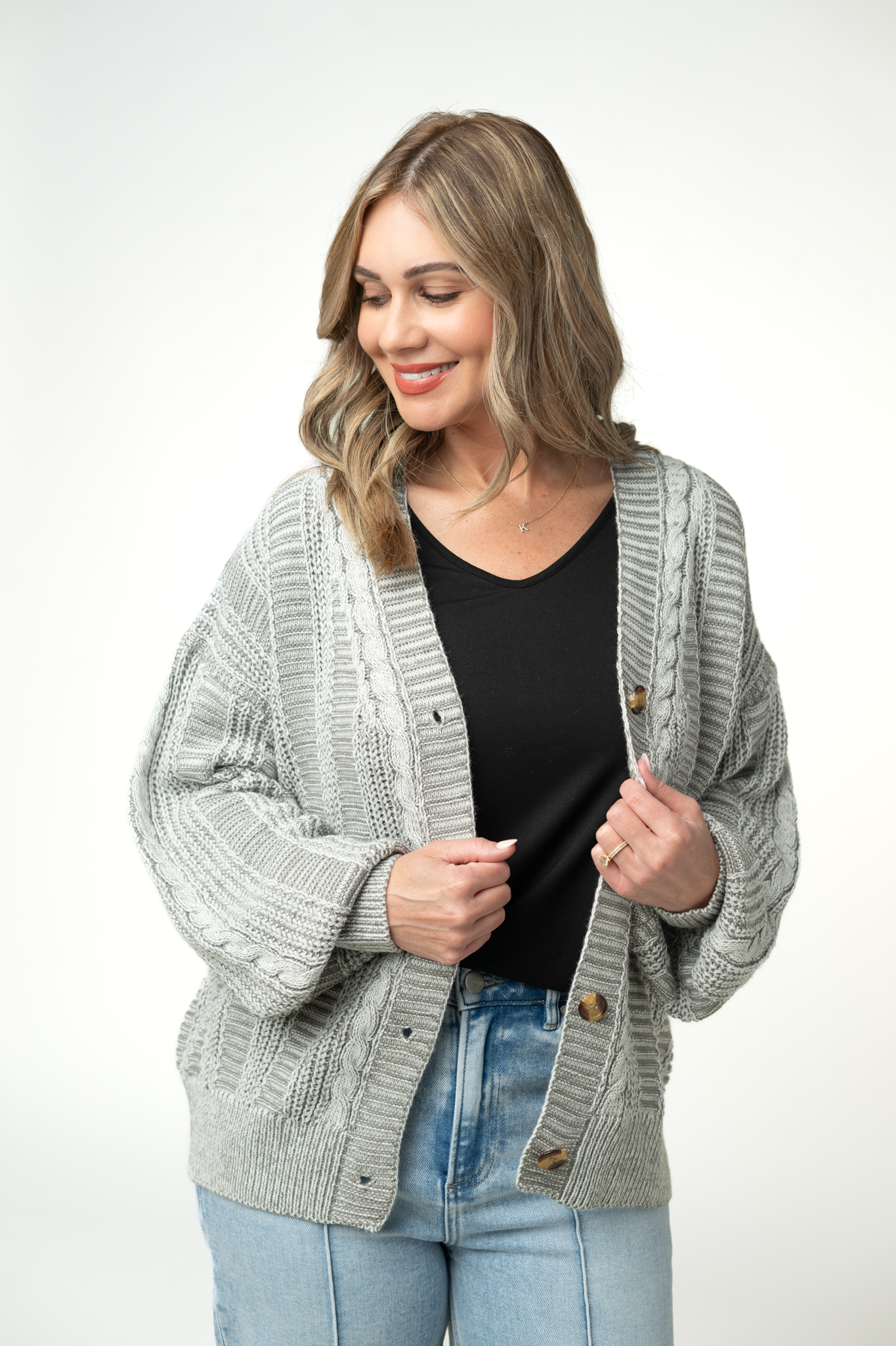 IN STOCK Cable Cardigan - Grey by Michelle Mae