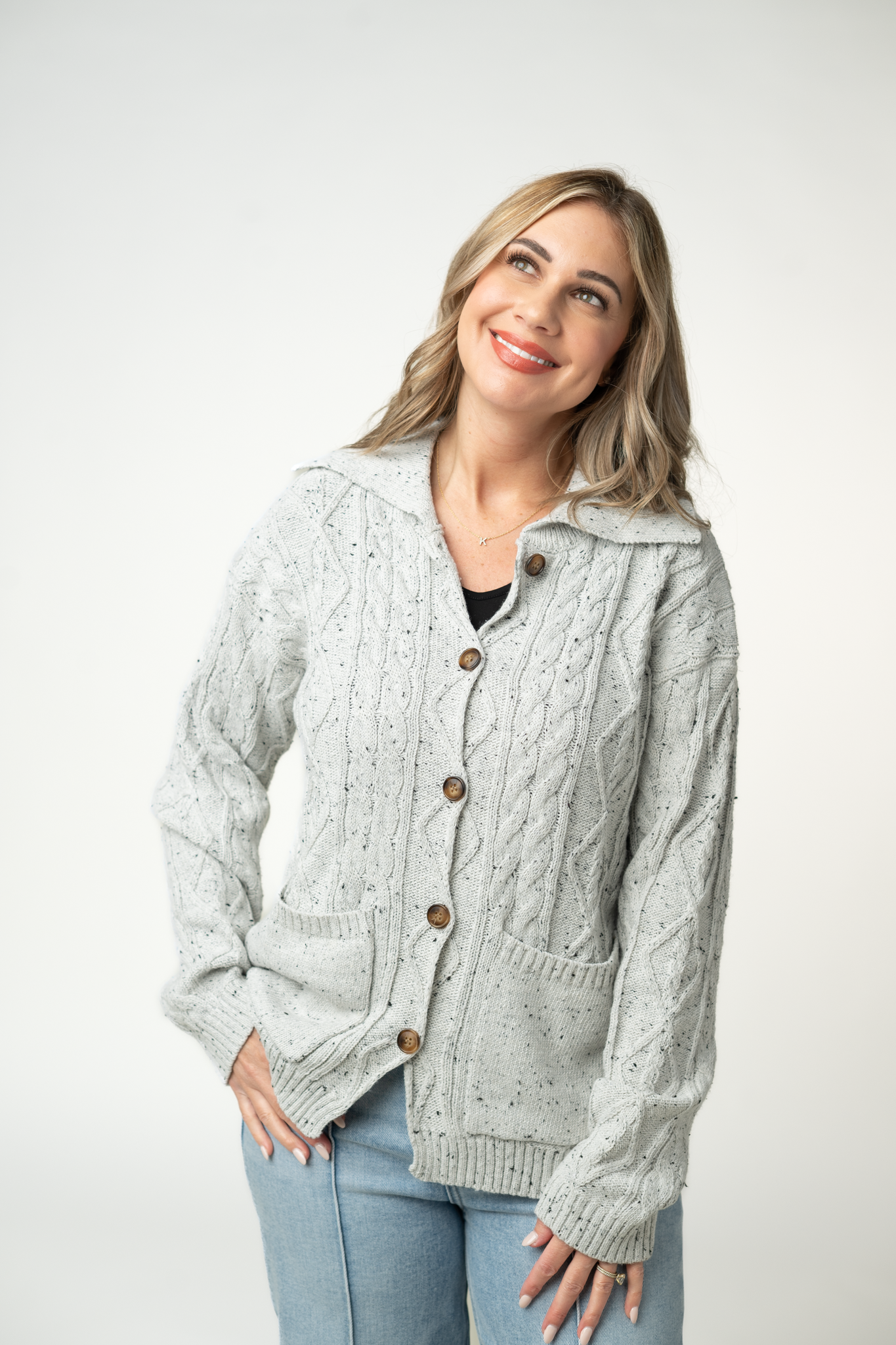 IN STOCK Confetti Dot Cable Cardigan Jacket - Grey by Michelle Mae