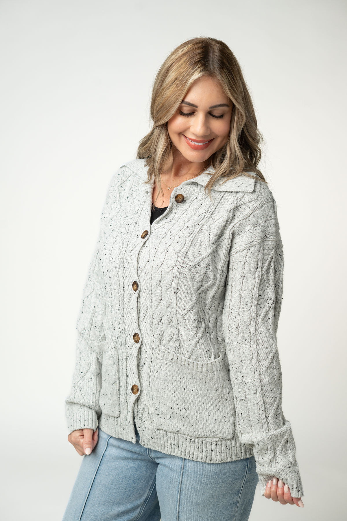 IN STOCK Confetti Dot Cable Cardigan Jacket - Grey by Michelle Mae