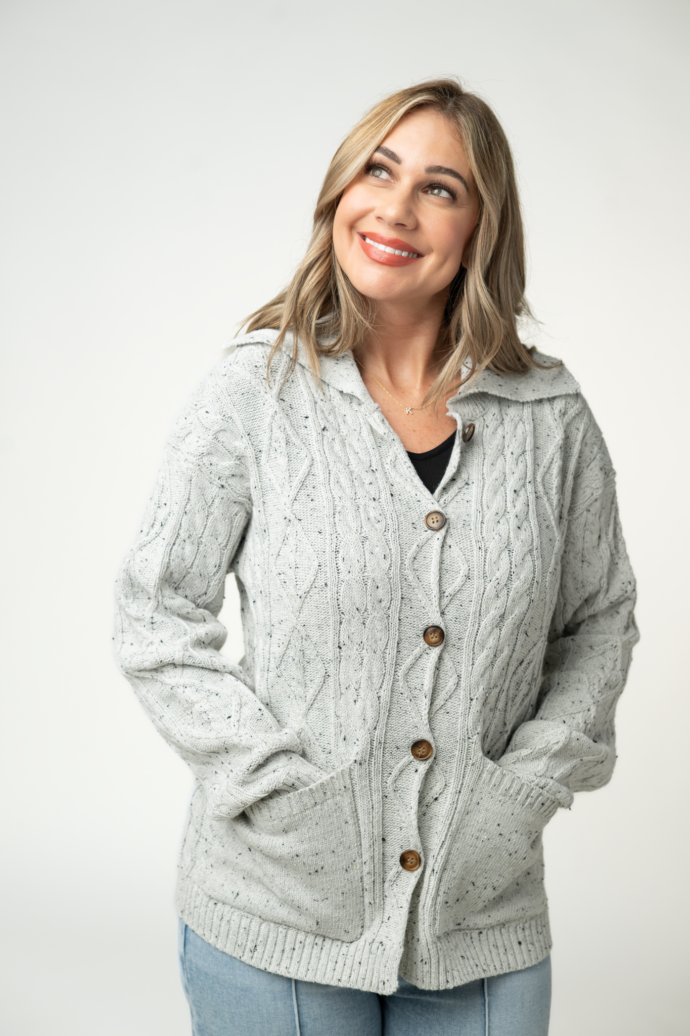 IN STOCK Confetti Dot Cable Cardigan Jacket - Grey by Michelle Mae
