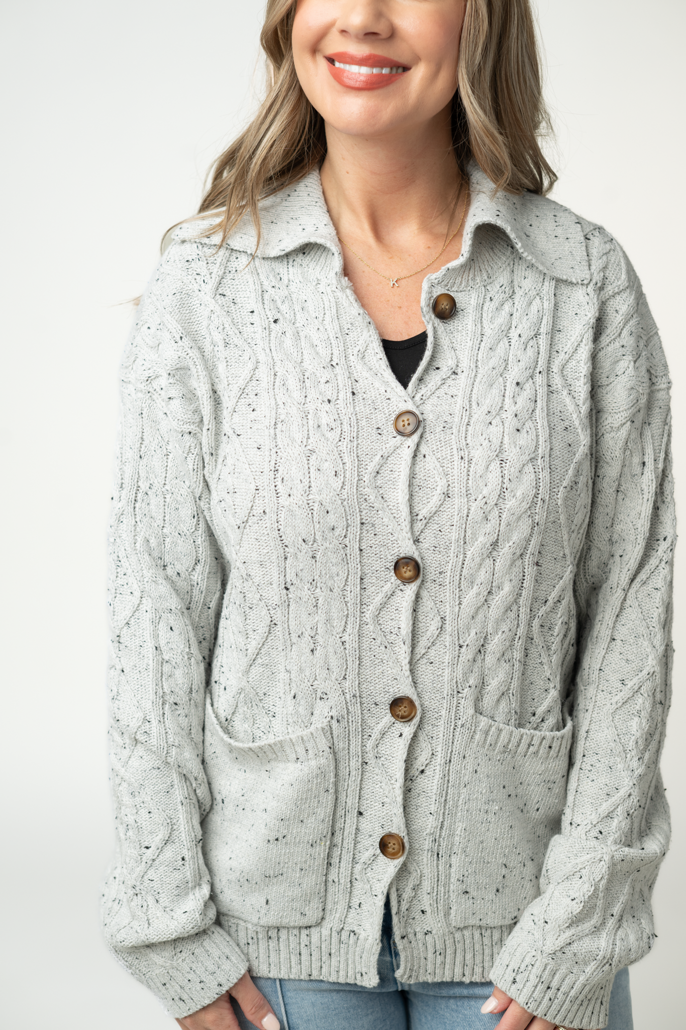 IN STOCK Confetti Dot Cable Cardigan Jacket - Grey by Michelle Mae
