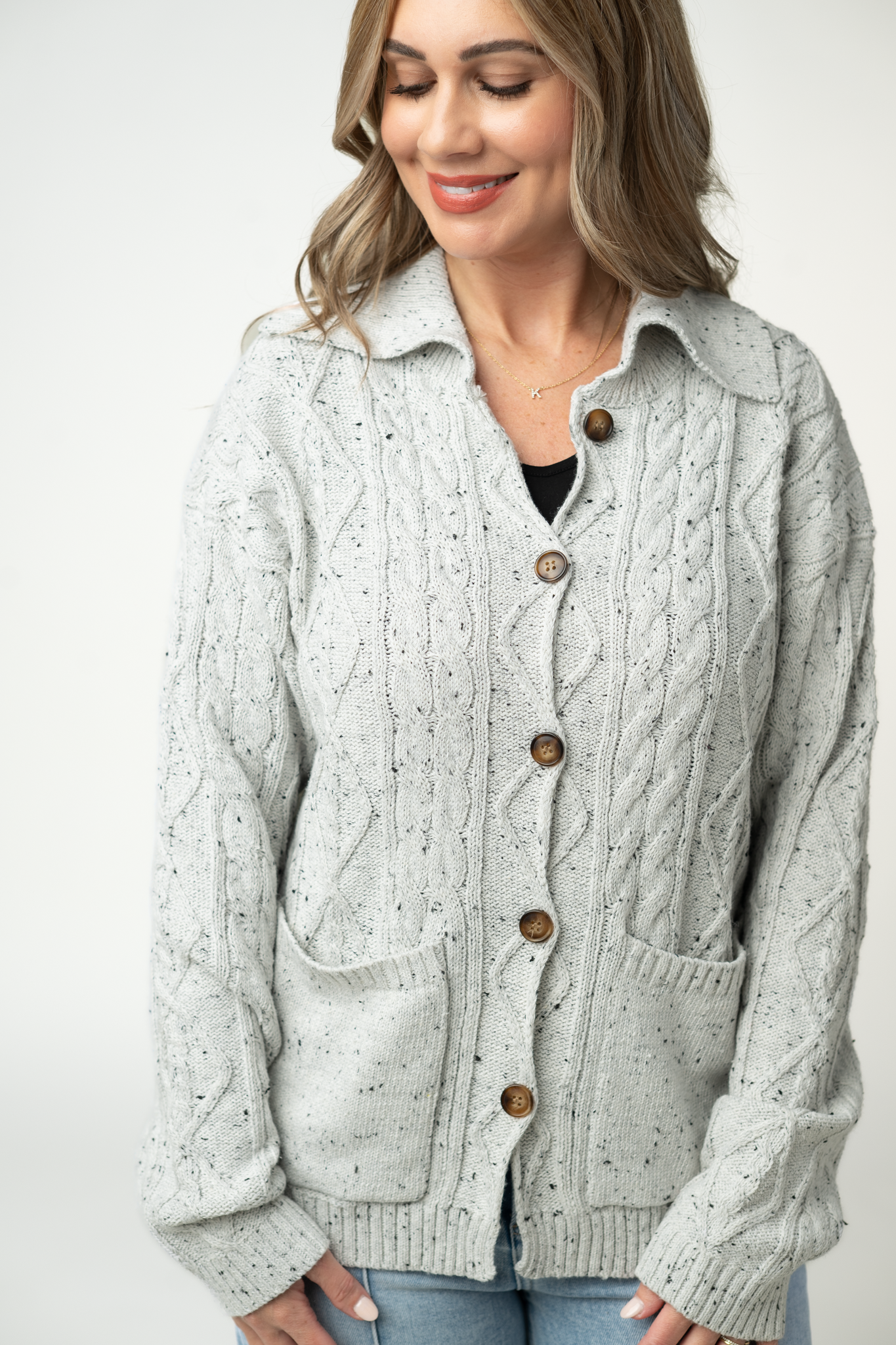 IN STOCK Confetti Dot Cable Cardigan Jacket - Grey by Michelle Mae