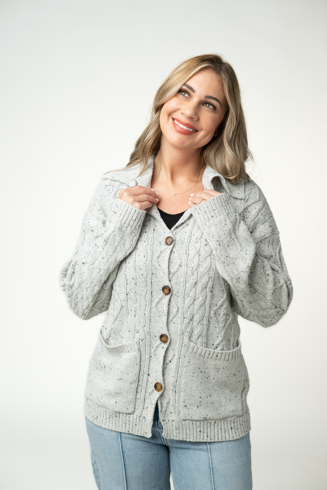 IN STOCK Confetti Dot Cable Cardigan Jacket - Grey by Michelle Mae