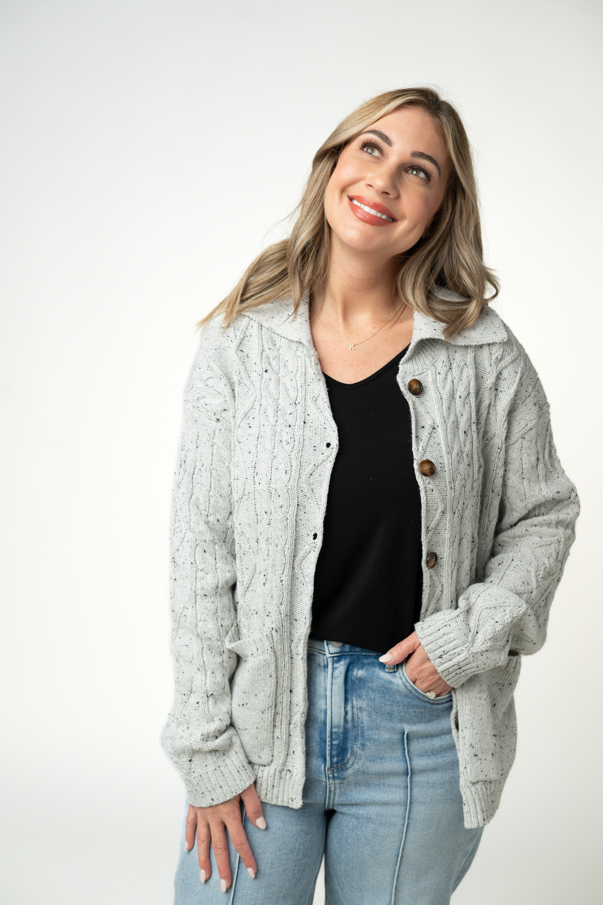 IN STOCK Confetti Dot Cable Cardigan Jacket - Grey by Michelle Mae