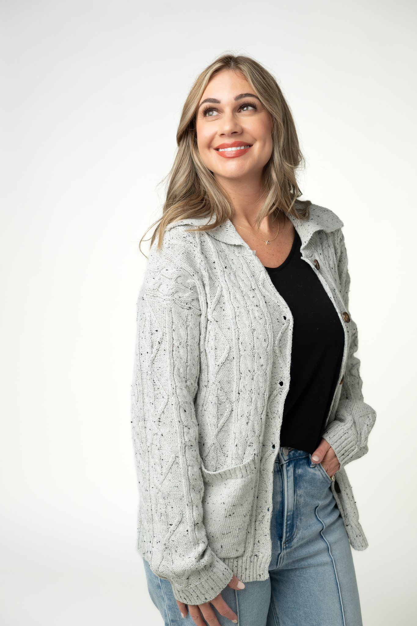 IN STOCK Confetti Dot Cable Cardigan Jacket - Grey by Michelle Mae
