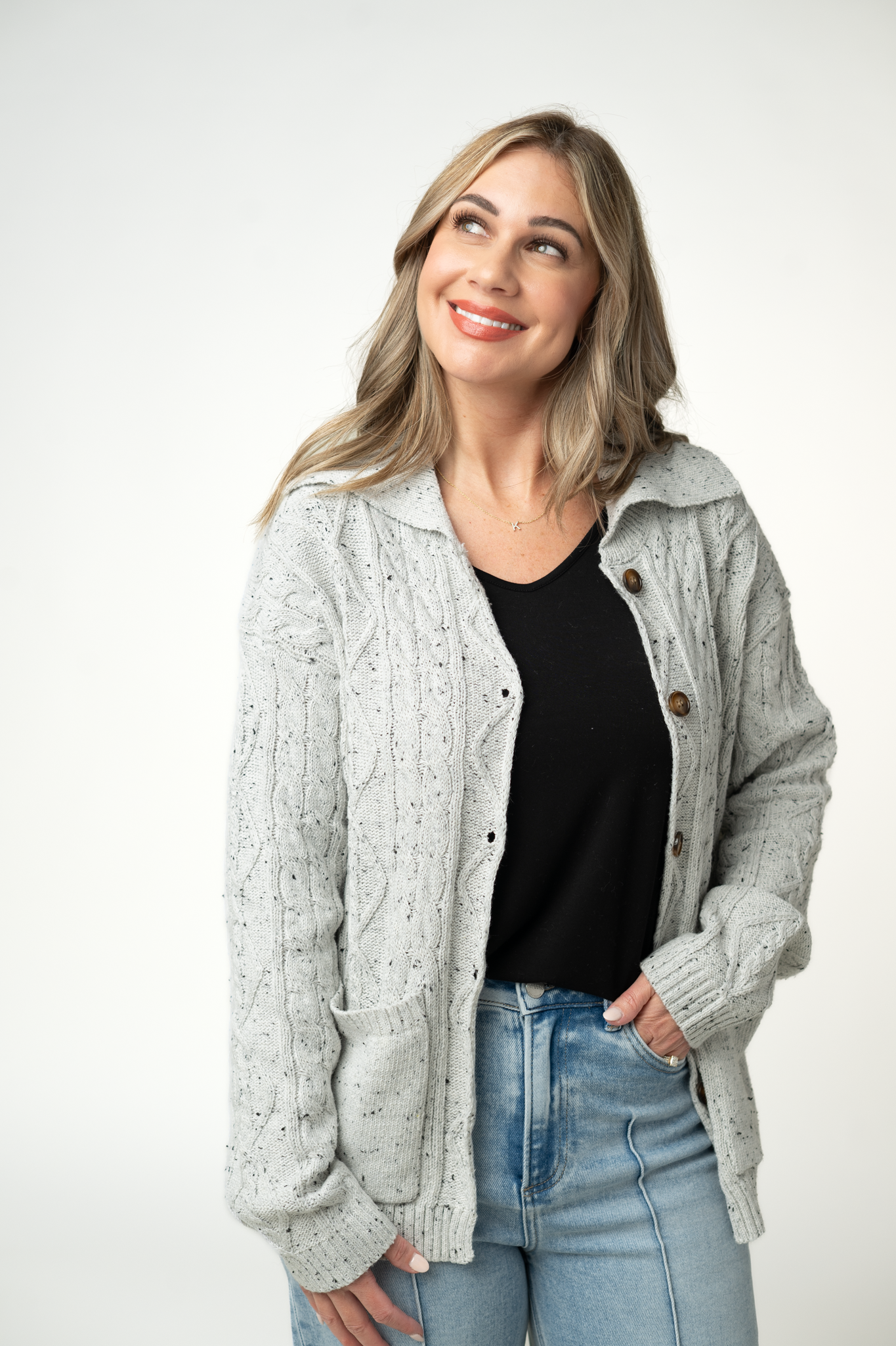 IN STOCK Confetti Dot Cable Cardigan Jacket - Grey by Michelle Mae