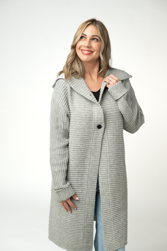 Lillian Long Hooded Cardigan - Grey by Michelle Mae