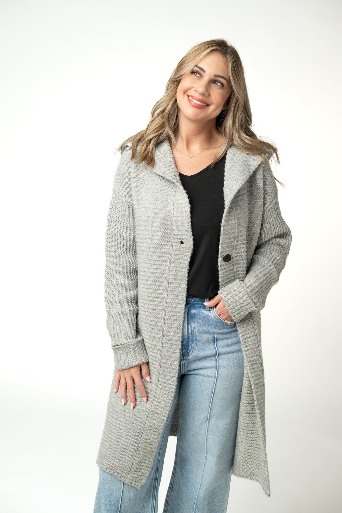 IN STOCK Lillian Long Hooded Cardigan - Grey by Michelle Mae
