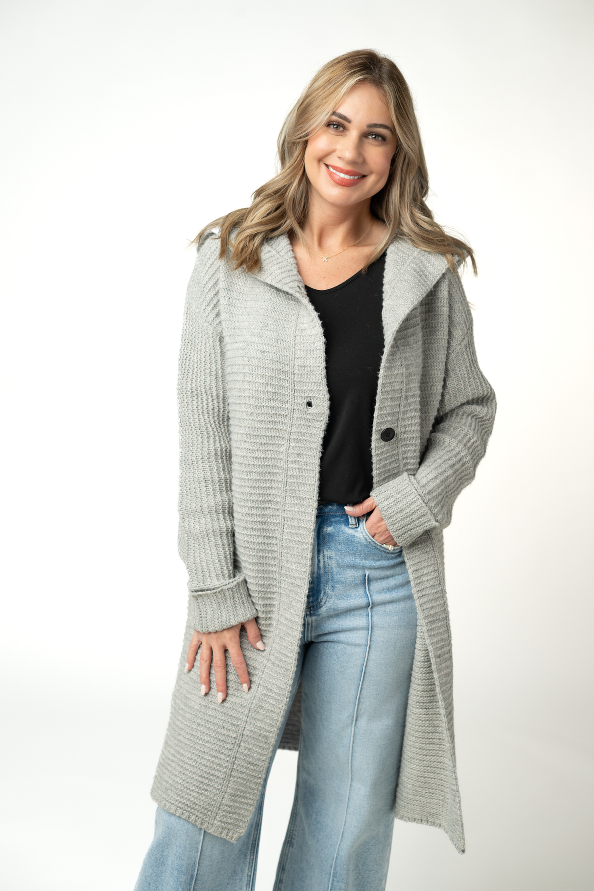 IN STOCK Lillian Long Hooded Cardigan - Grey by Michelle Mae