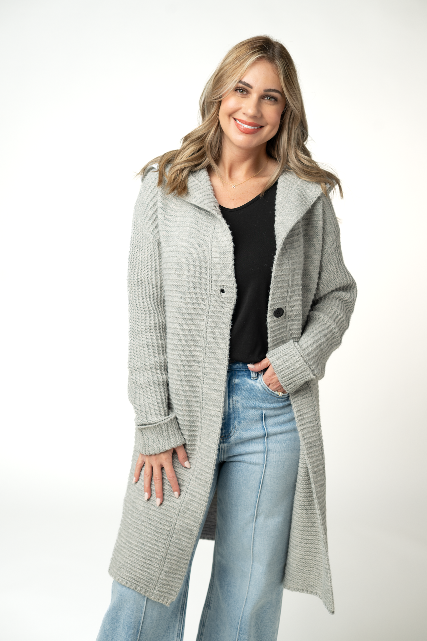 IN STOCK Lillian Long Hooded Cardigan - Grey by Michelle Mae
