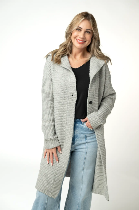 Lillian Long Hooded Cardigan - Grey by Michelle Mae
