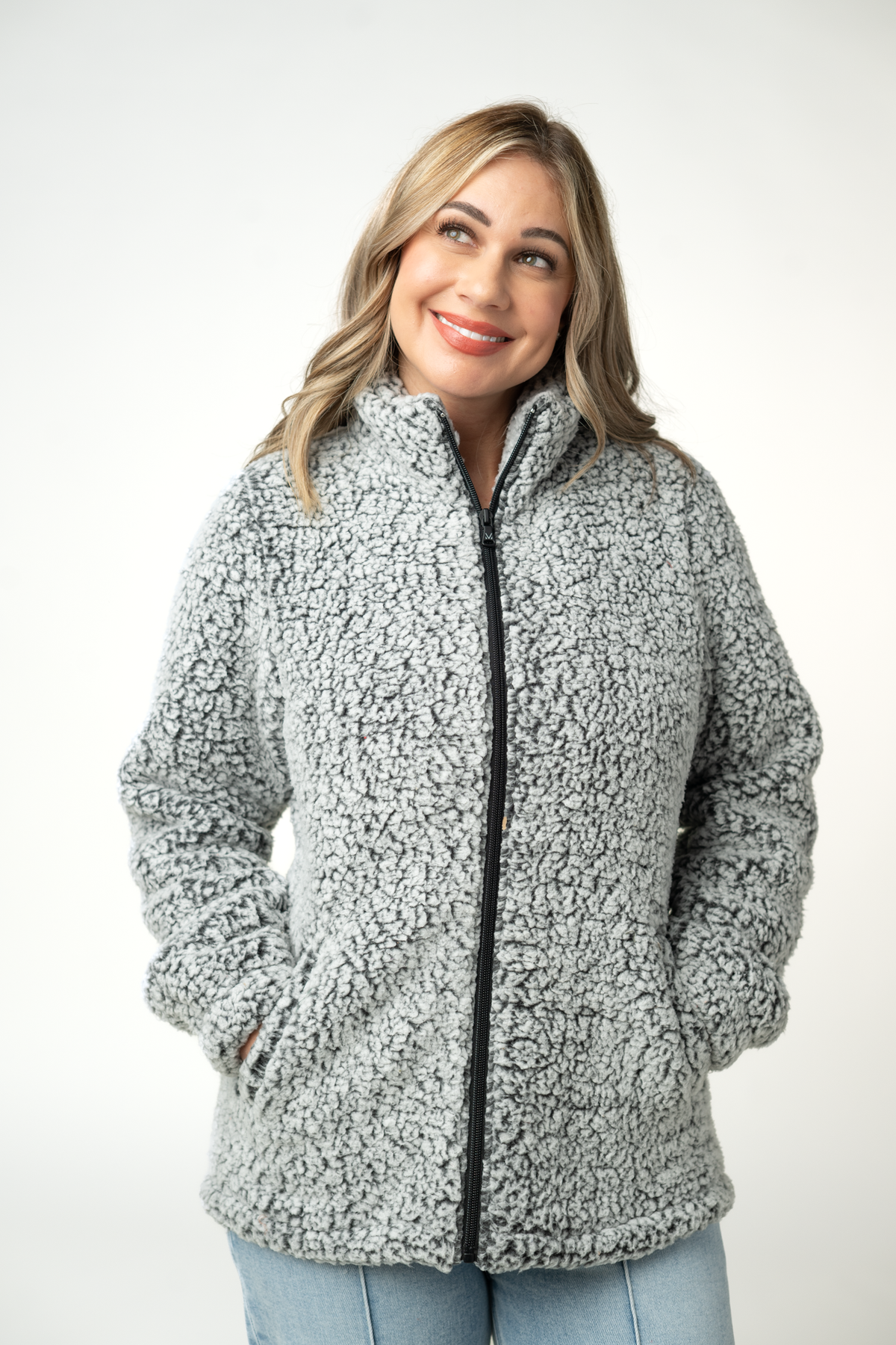 IN STOCK Two Tone Fullzip Sherpa - Charcoal and White by Michelle Mae