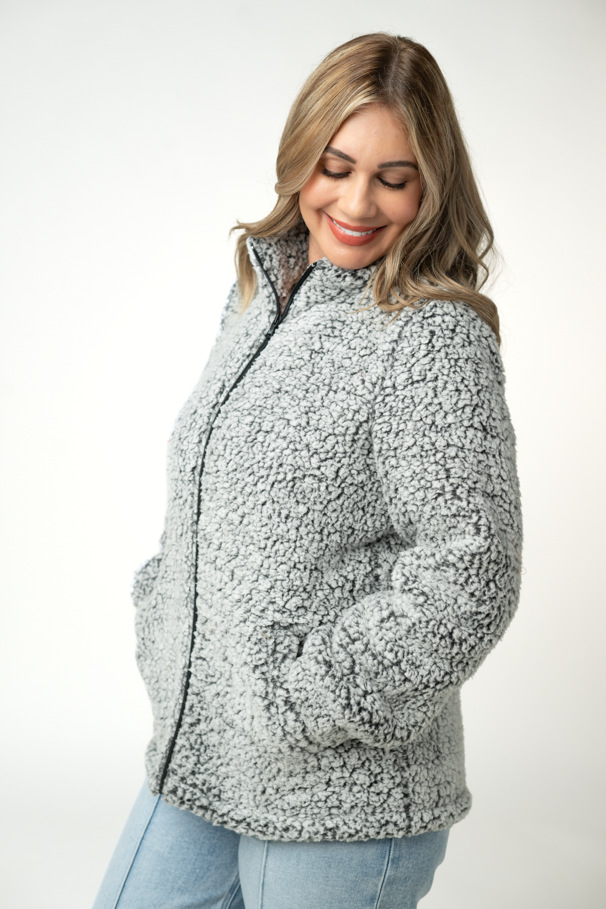 IN STOCK Two Tone Fullzip Sherpa - Charcoal and White by Michelle Mae