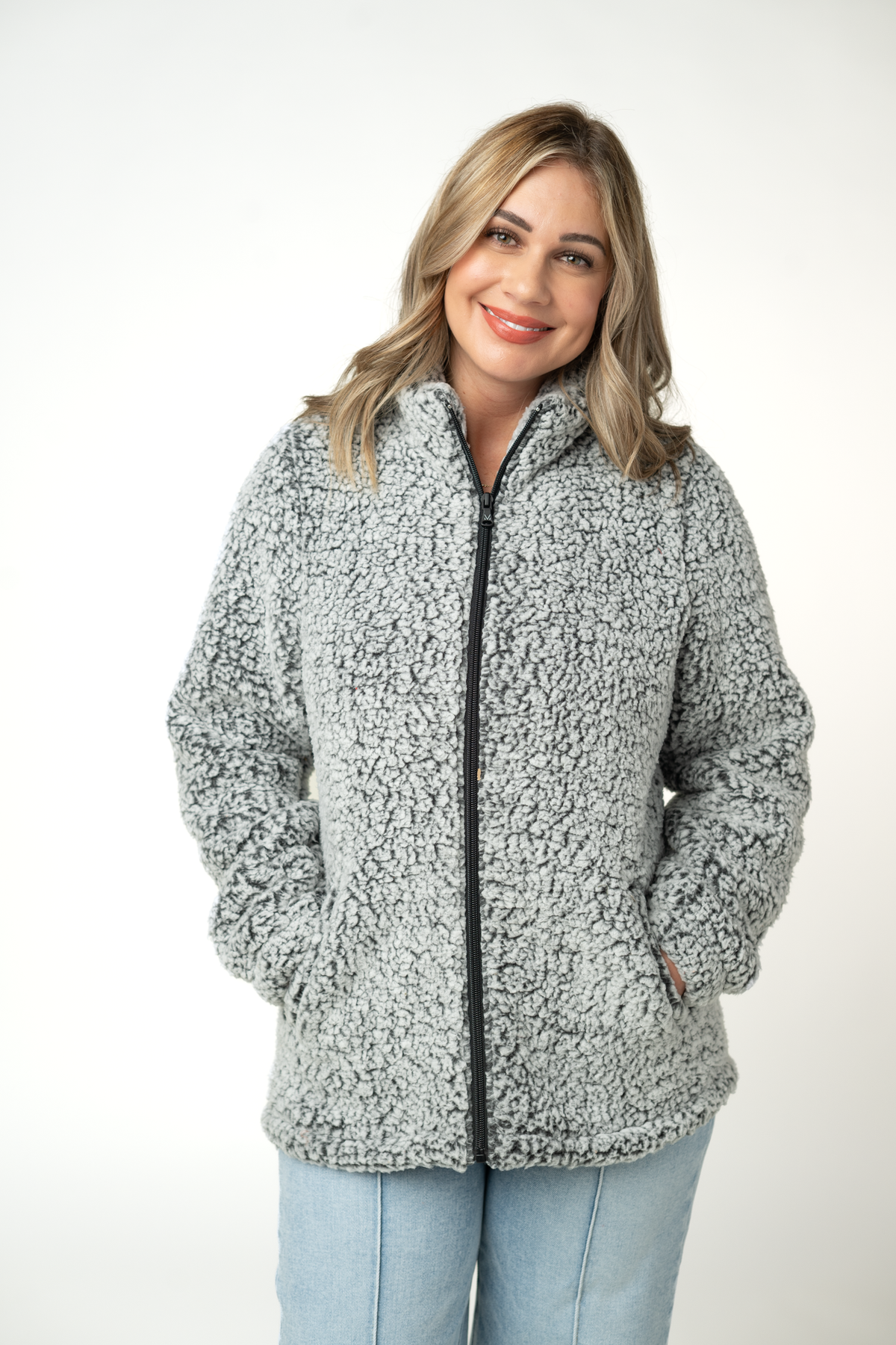 IN STOCK Two Tone Fullzip Sherpa - Charcoal and White by Michelle Mae