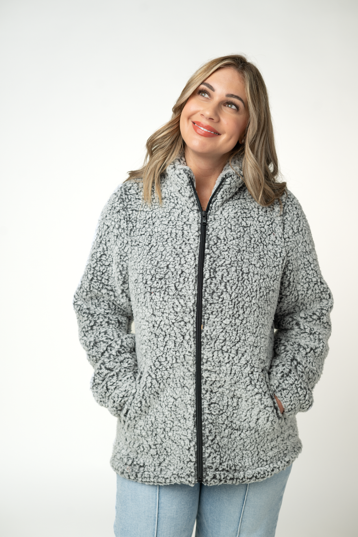 IN STOCK Two Tone Fullzip Sherpa - Charcoal and White by Michelle Mae