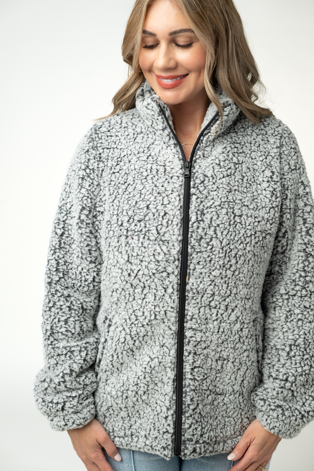 IN STOCK Two Tone Fullzip Sherpa - Charcoal and White by Michelle Mae