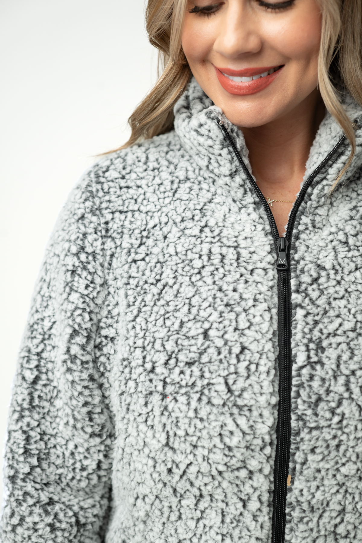 IN STOCK Two Tone Fullzip Sherpa - Charcoal and White by Michelle Mae