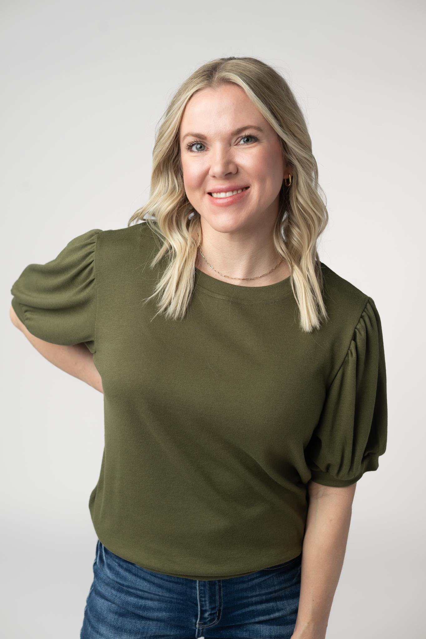 Women Katie Cozy Olive Top With Feminine Sleeves And Soft Cotton Blend