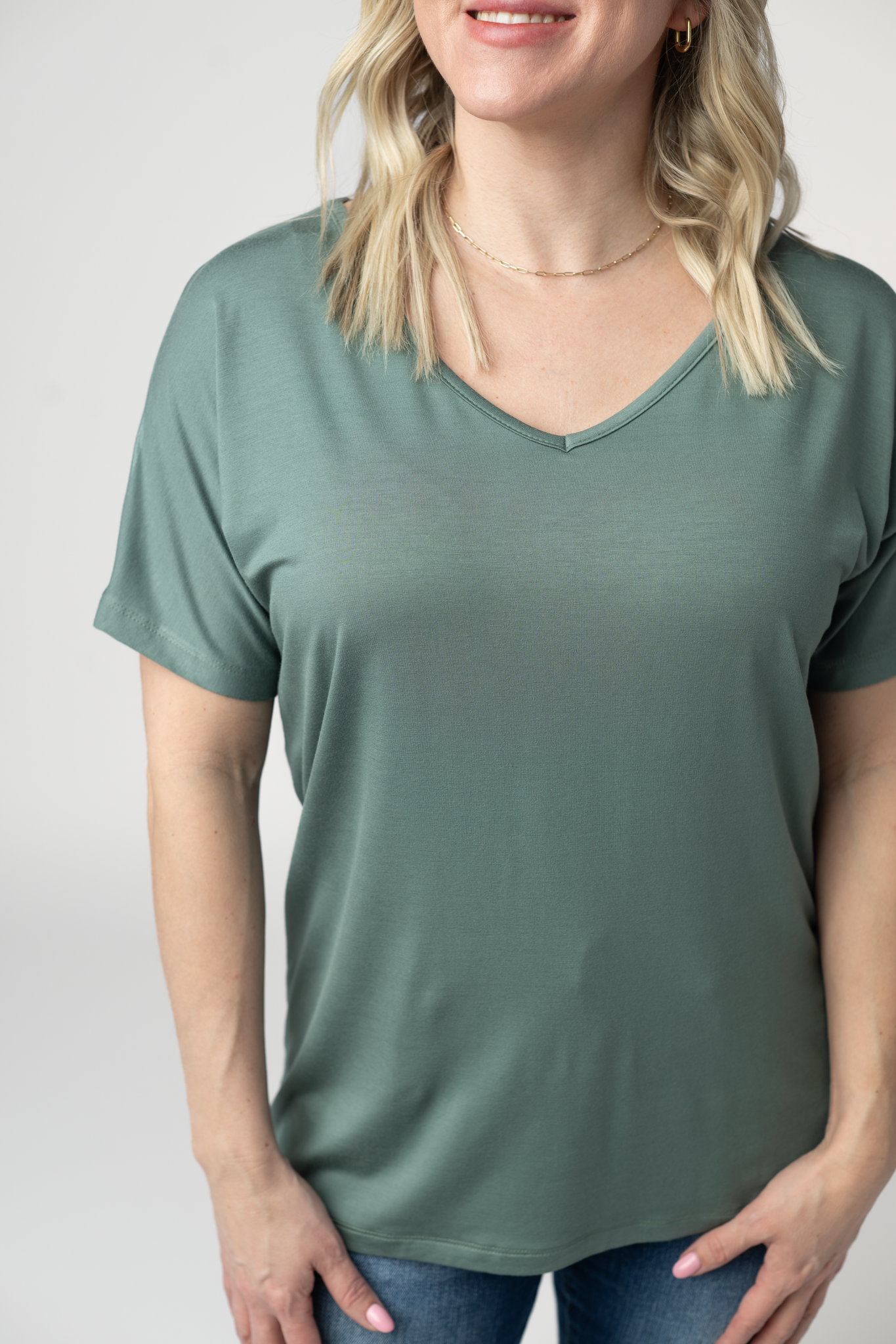 Women's Chloe Cozy Top Dusty Jade V Neck Relaxed Rayon Blouse