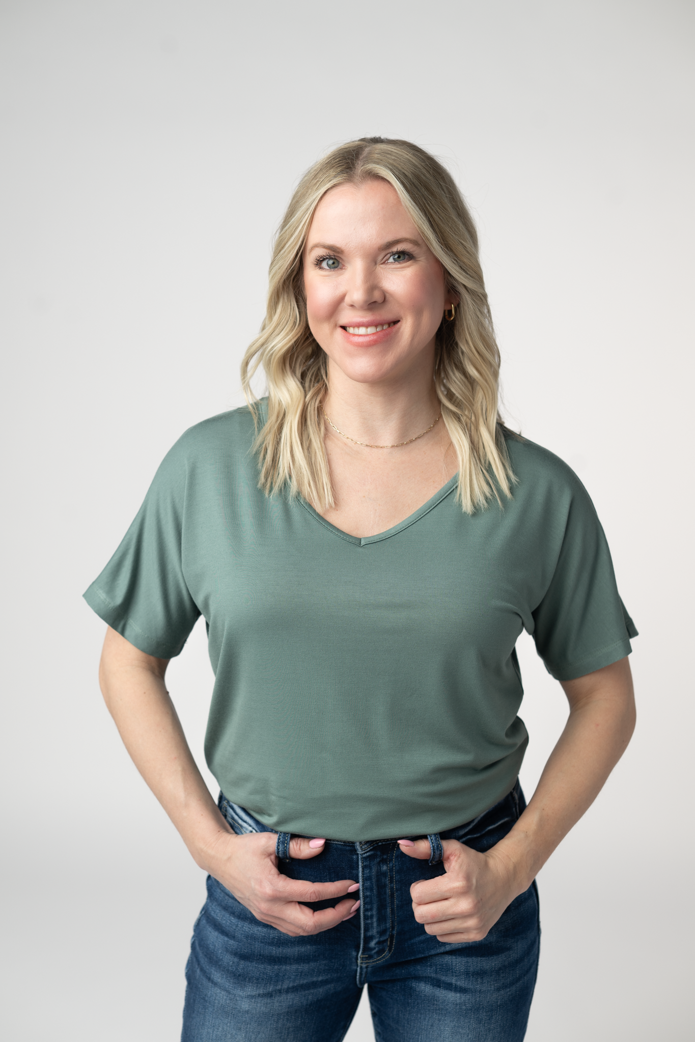 Women's Chloe Cozy Top Dusty Jade V Neck Relaxed Rayon Blouse