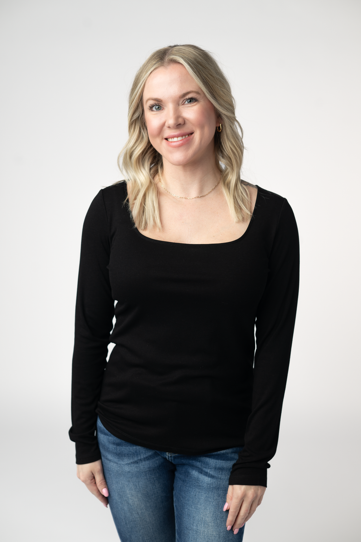 Alyssa Long Sleeve Top Women Black Soft Rayon Spandex Casual Fall Basic