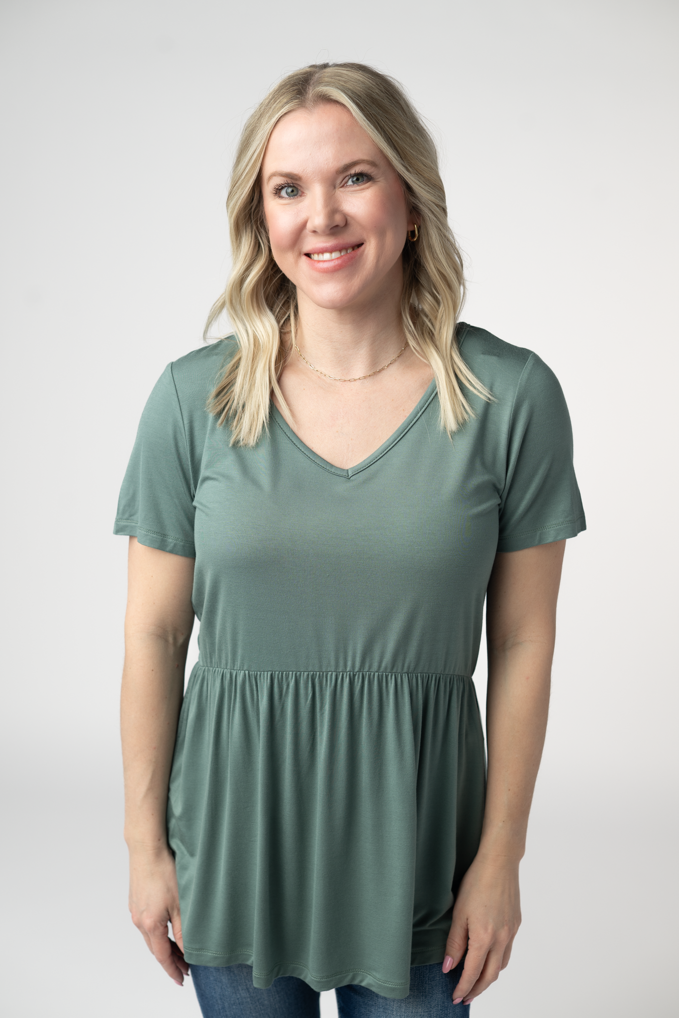 IN STOCK Sarah Ruffle Short Sleeve - Dusty Jade by Michelle Mae