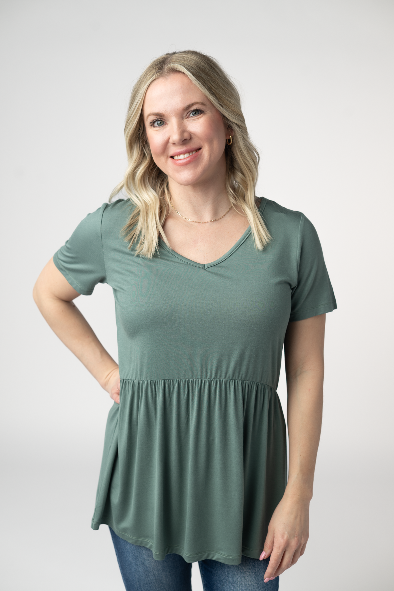 Sarah Ruffle Short Sleeve - Dusty Jade by Michelle Mae